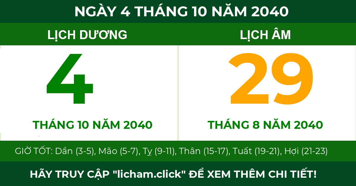 lịch âm ngày 4 tháng 10 năm 2040