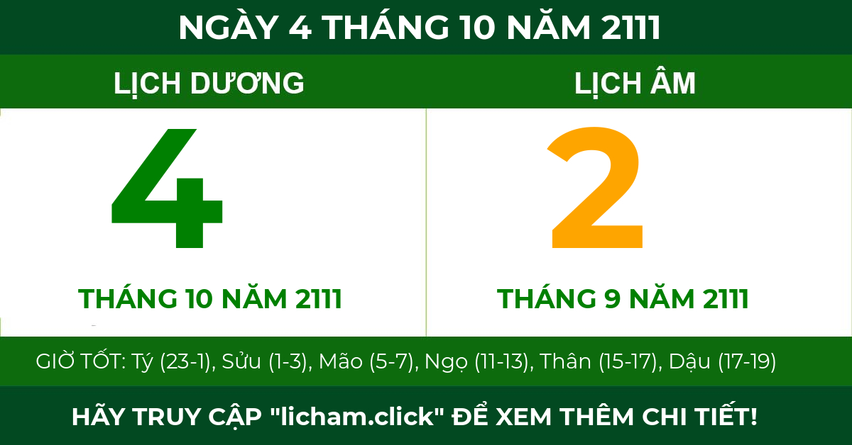 lịch âm ngày 4 tháng 10 năm 2111