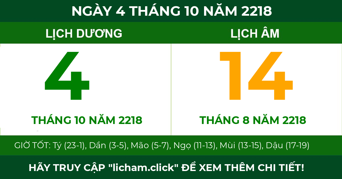 lịch âm ngày 4 tháng 10 năm 2218