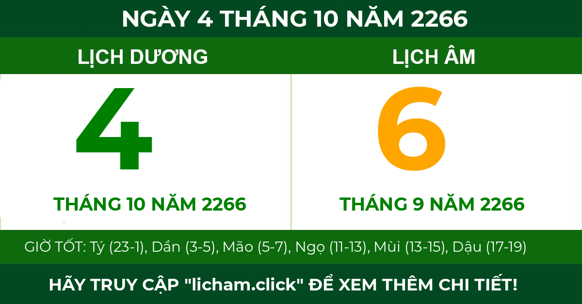 lịch âm ngày 4 tháng 10 năm 2266
