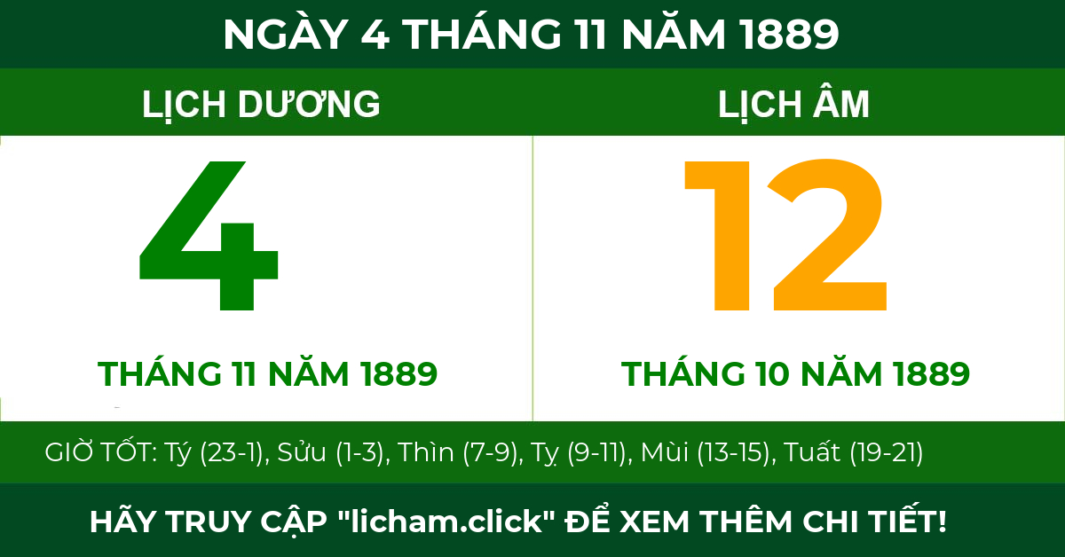 lịch âm ngày 4 tháng 11 năm 1889