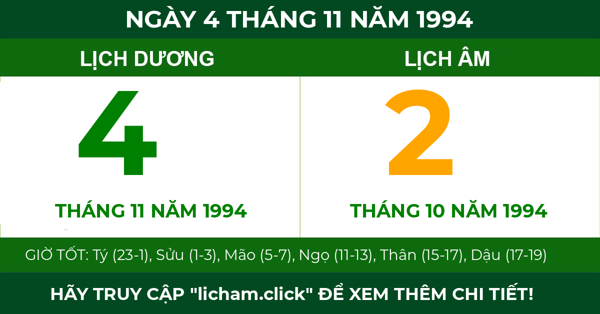 lịch âm ngày 4 tháng 11 năm 1994