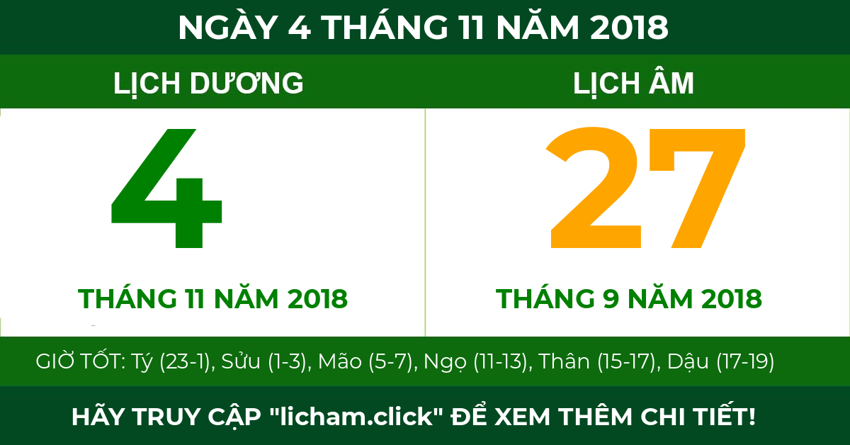 lịch âm ngày 4 tháng 11 năm 2018