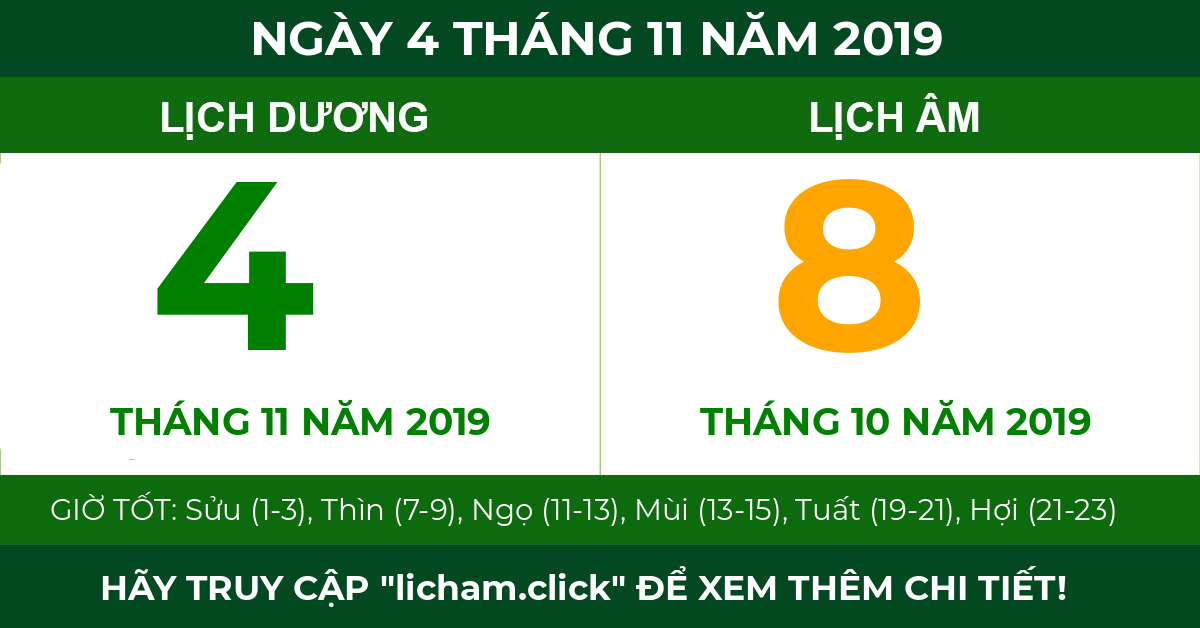 lịch âm ngày 4 tháng 11 năm 2019