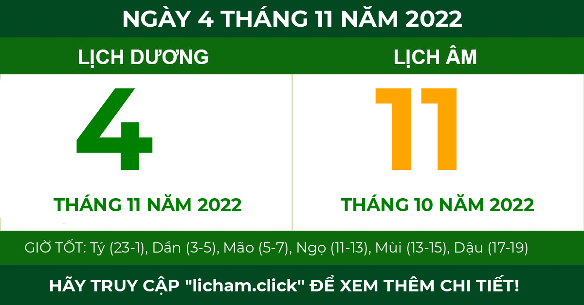 lịch âm ngày 4 tháng 11 năm 2022