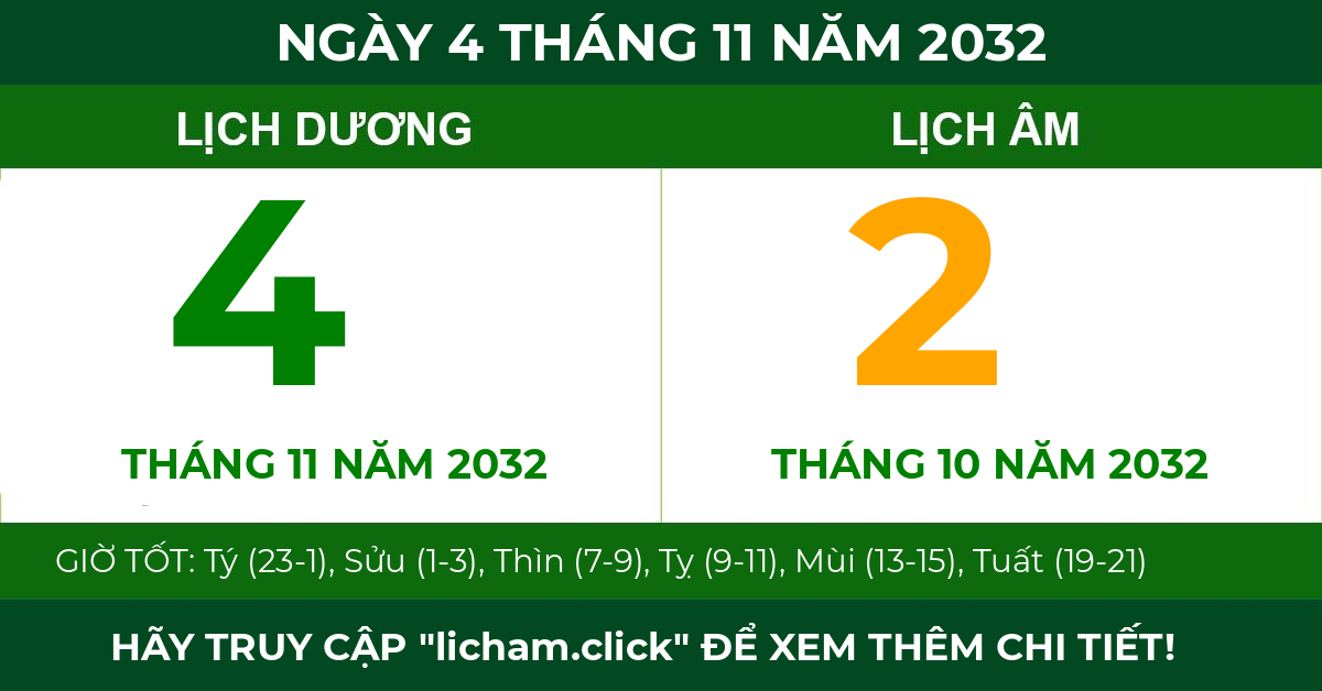 lịch âm ngày 4 tháng 11 năm 2032
