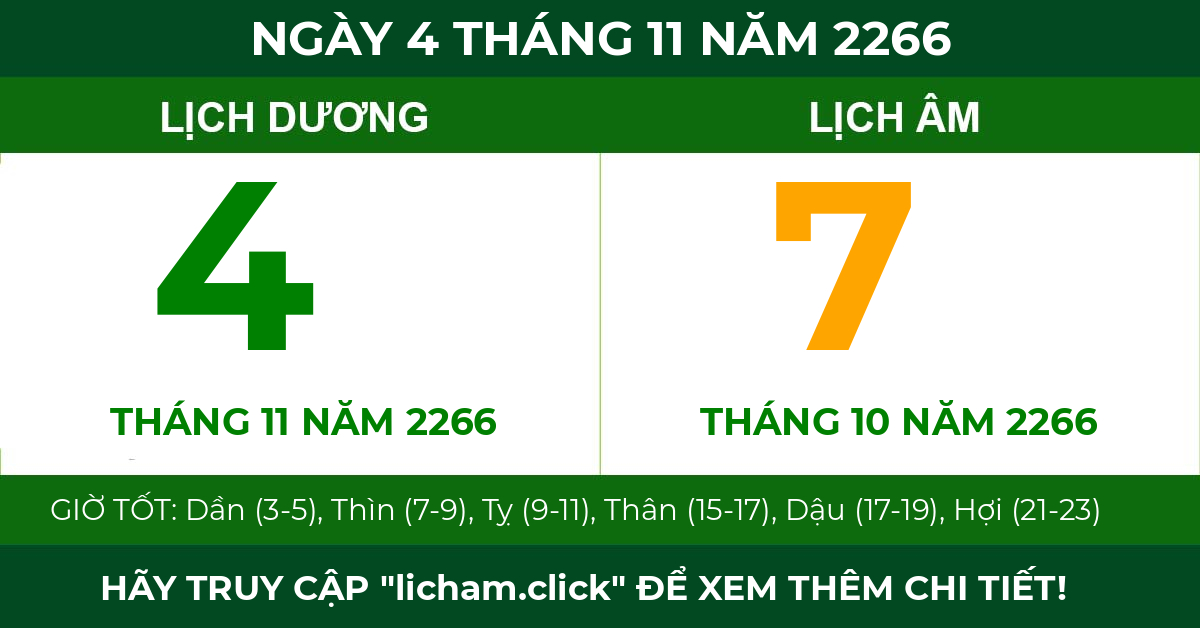 lịch âm ngày 4 tháng 11 năm 2266