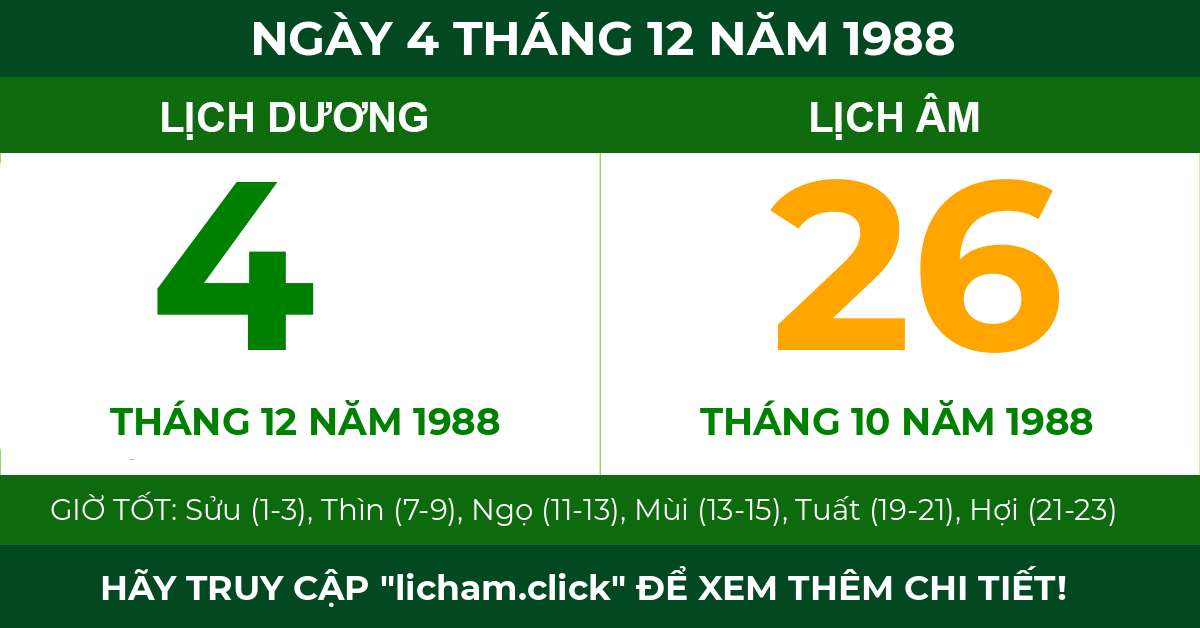 lịch âm ngày 4 tháng 12 năm 1988