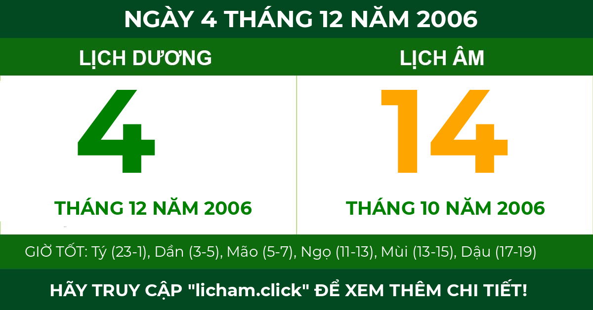 lịch âm ngày 4 tháng 12 năm 2006