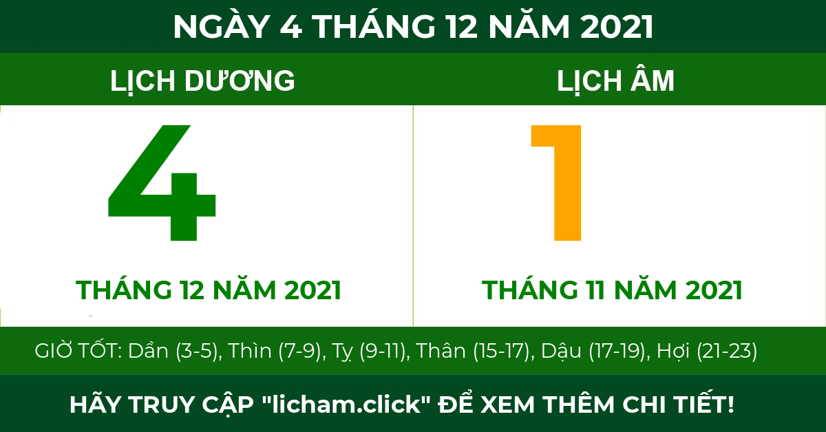 lịch âm ngày 4 tháng 12 năm 2021
