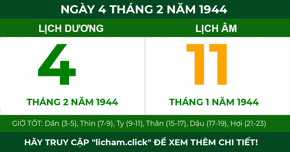 lịch âm ngày 4 tháng 2 năm 1944