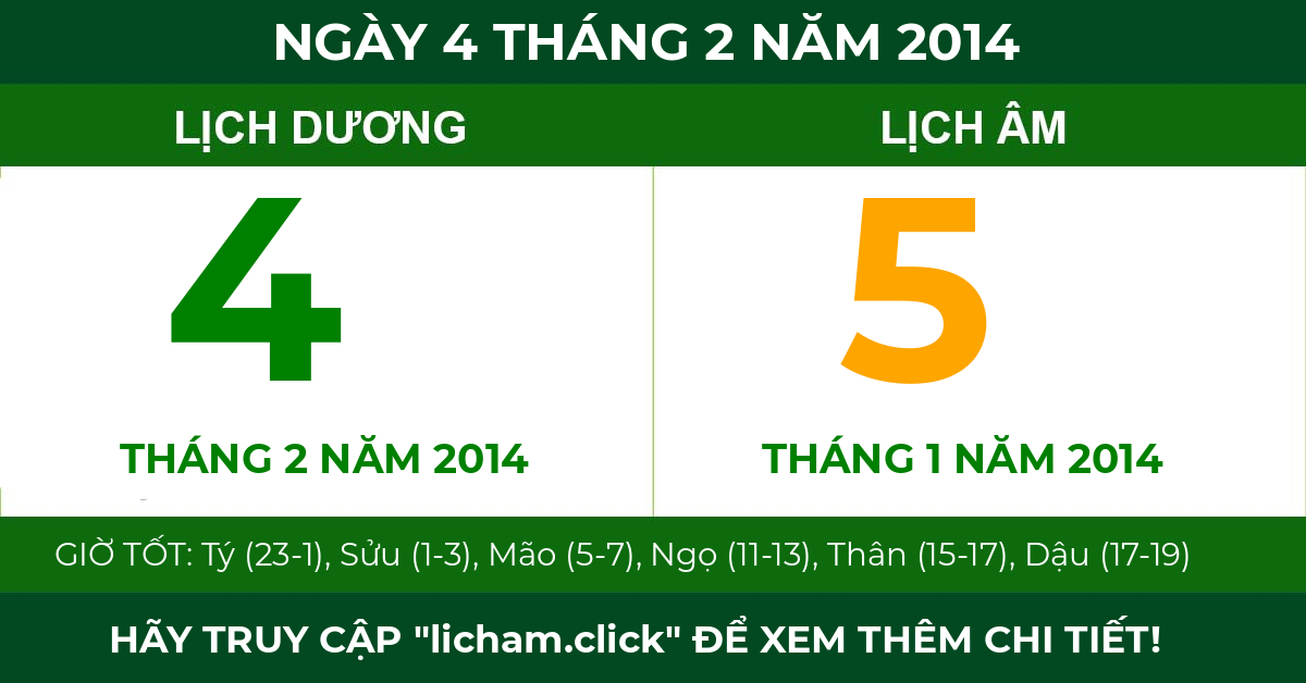 lịch âm ngày 4 tháng 2 năm 2014