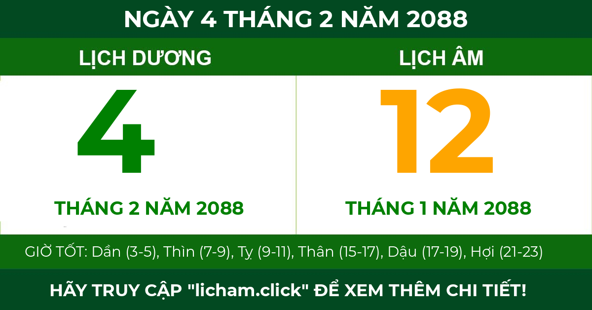 lịch âm ngày 4 tháng 2 năm 2088