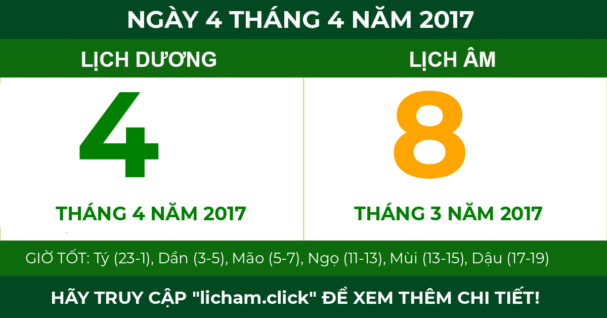 lịch âm ngày 4 tháng 4 năm 2017