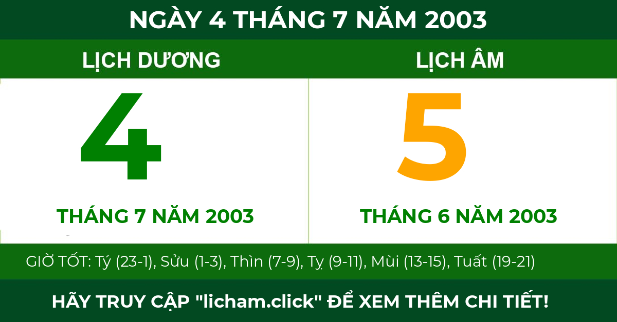 lịch âm ngày 4 tháng 7 năm 2003