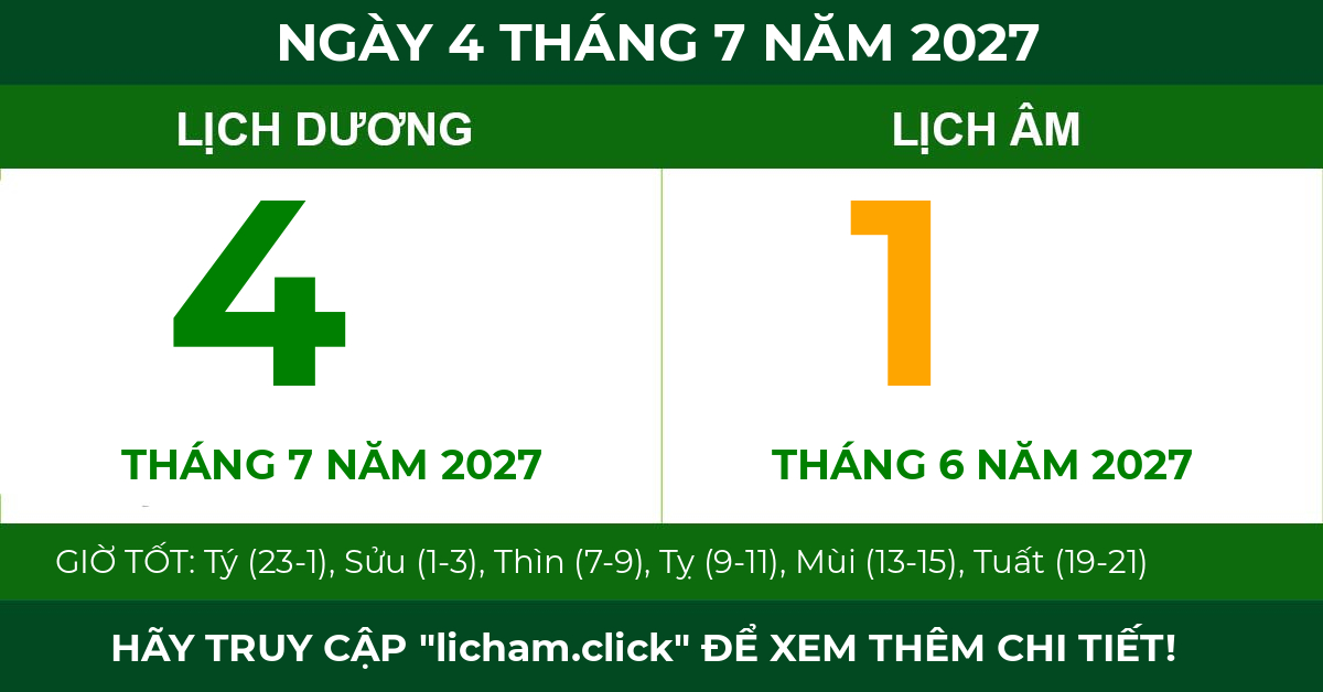 lịch âm ngày 4 tháng 7 năm 2027