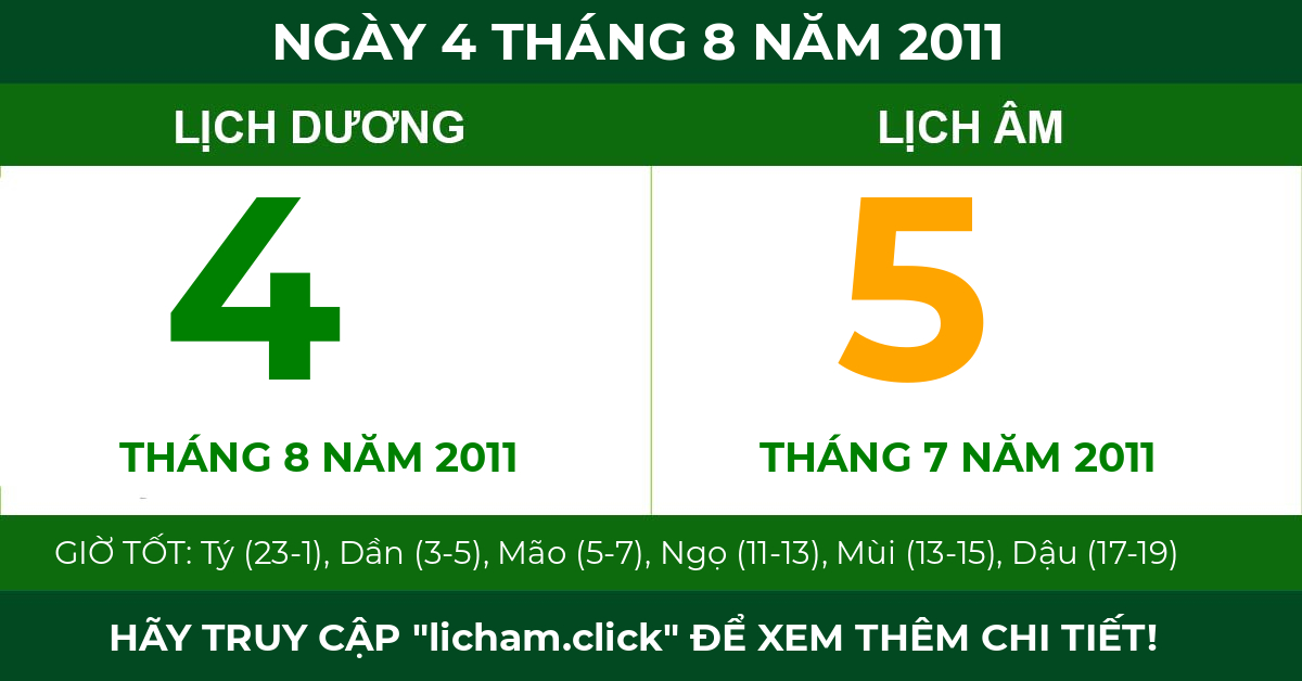 lịch âm ngày 4 tháng 8 năm 2011