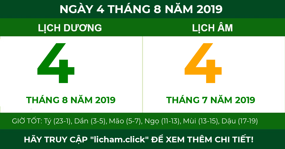 lịch âm ngày 4 tháng 8 năm 2019