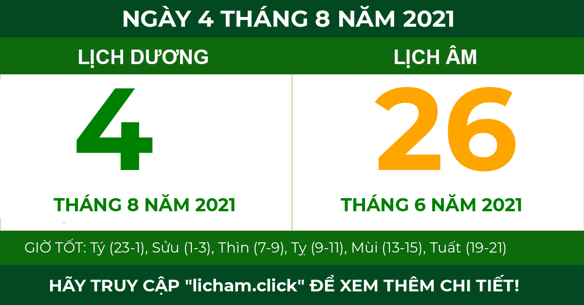 lịch âm ngày 4 tháng 8 năm 2021