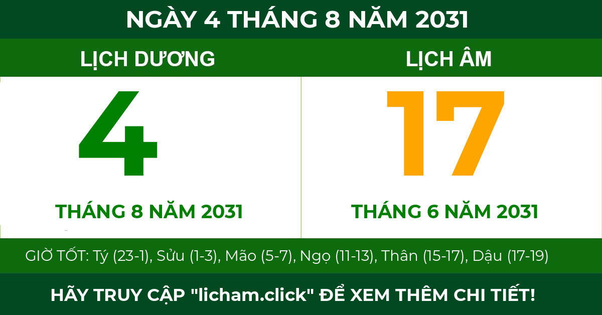 lịch âm ngày 4 tháng 8 năm 2031