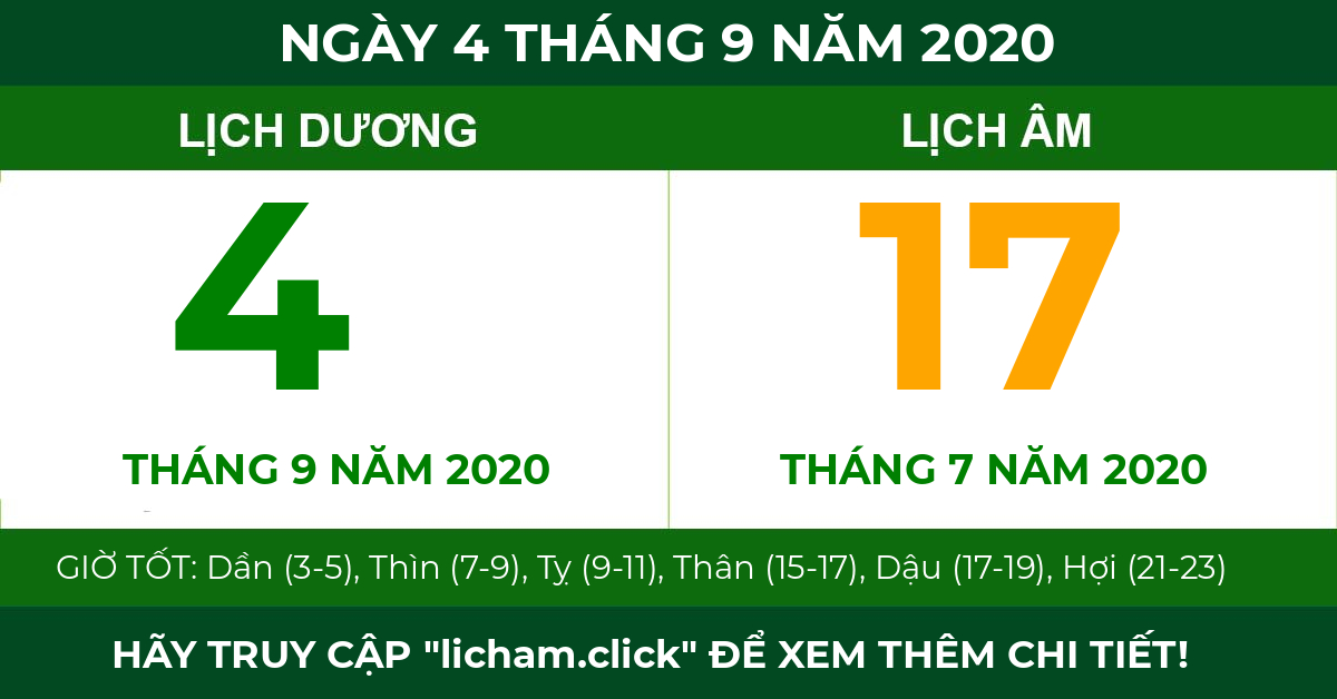 lịch âm ngày 4 tháng 9 năm 2020