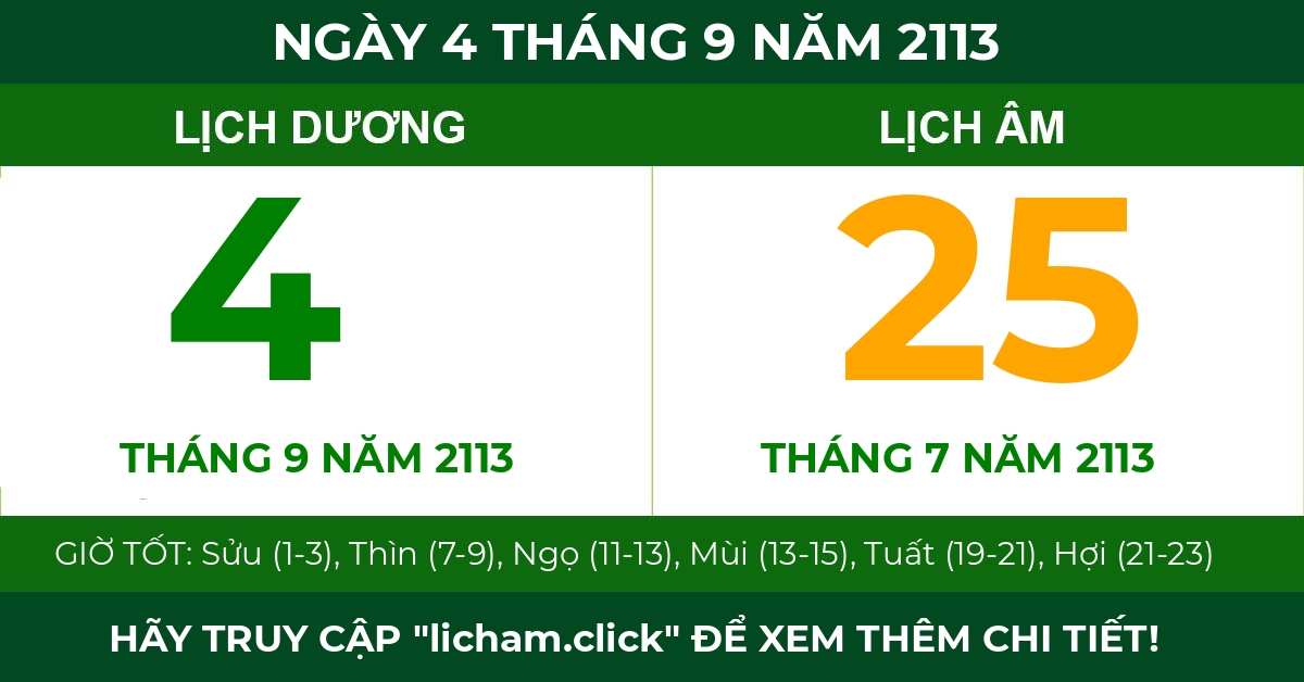 lịch âm ngày 4 tháng 9 năm 2113