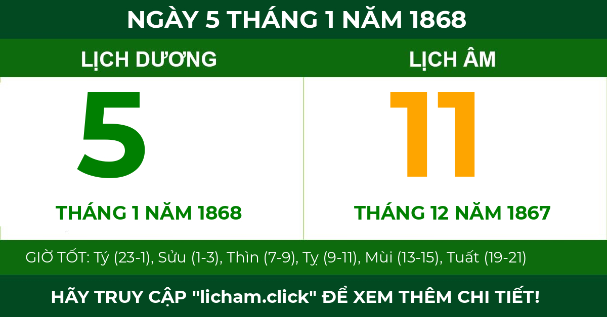 lịch âm ngày 5 tháng 1 năm 1868