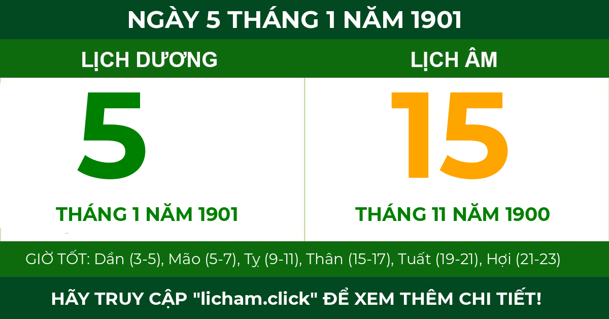 lịch âm ngày 5 tháng 1 năm 1901