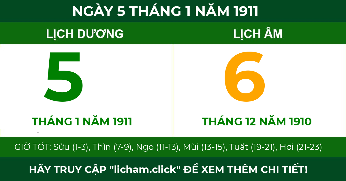 lịch âm ngày 5 tháng 1 năm 1911