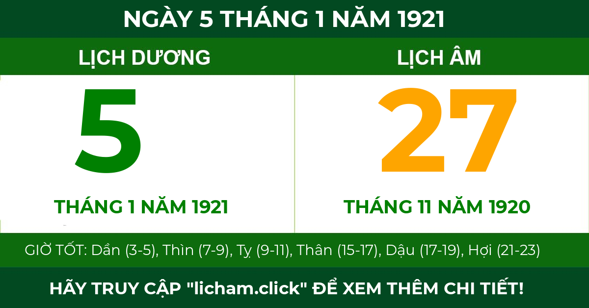 lịch âm ngày 5 tháng 1 năm 1921