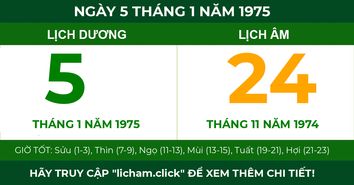 lịch âm ngày 5 tháng 1 năm 1975