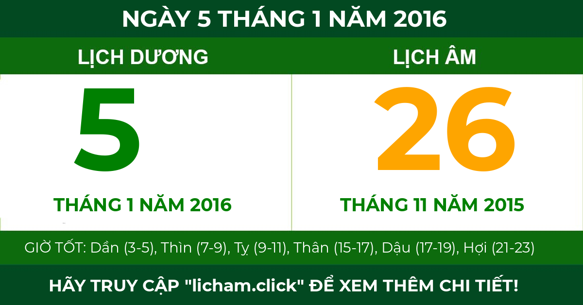 lịch âm ngày 5 tháng 1 năm 2016
