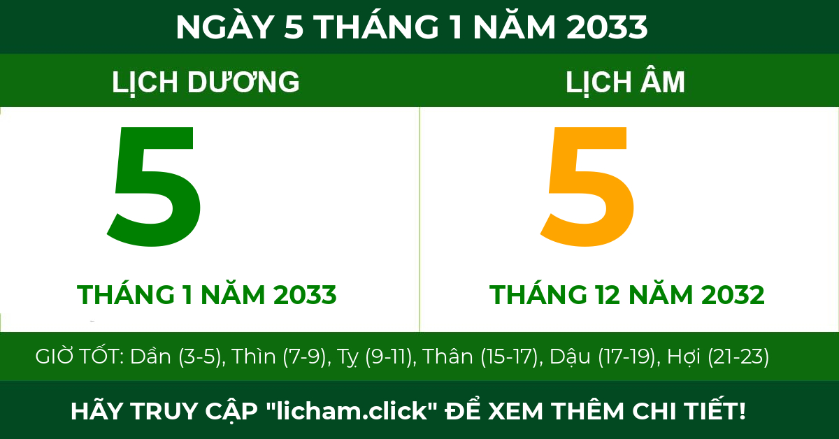 lịch âm ngày 5 tháng 1 năm 2033