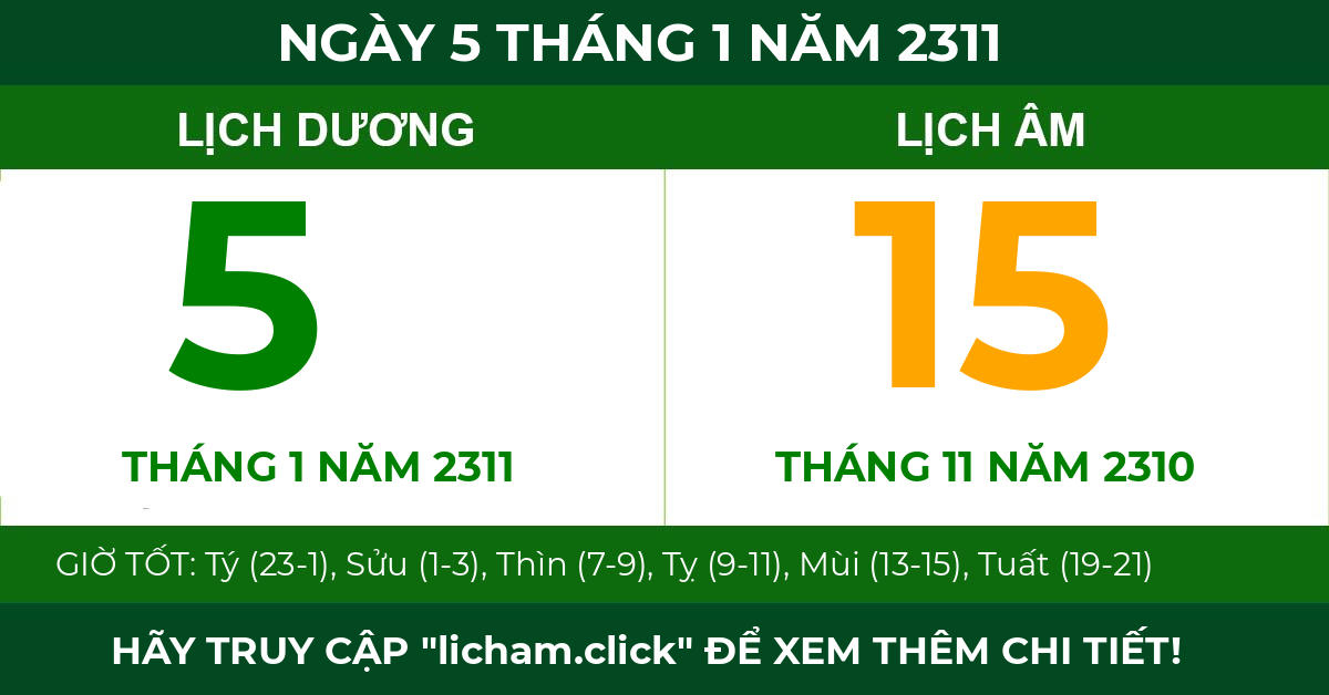 lịch âm ngày 5 tháng 1 năm 2311