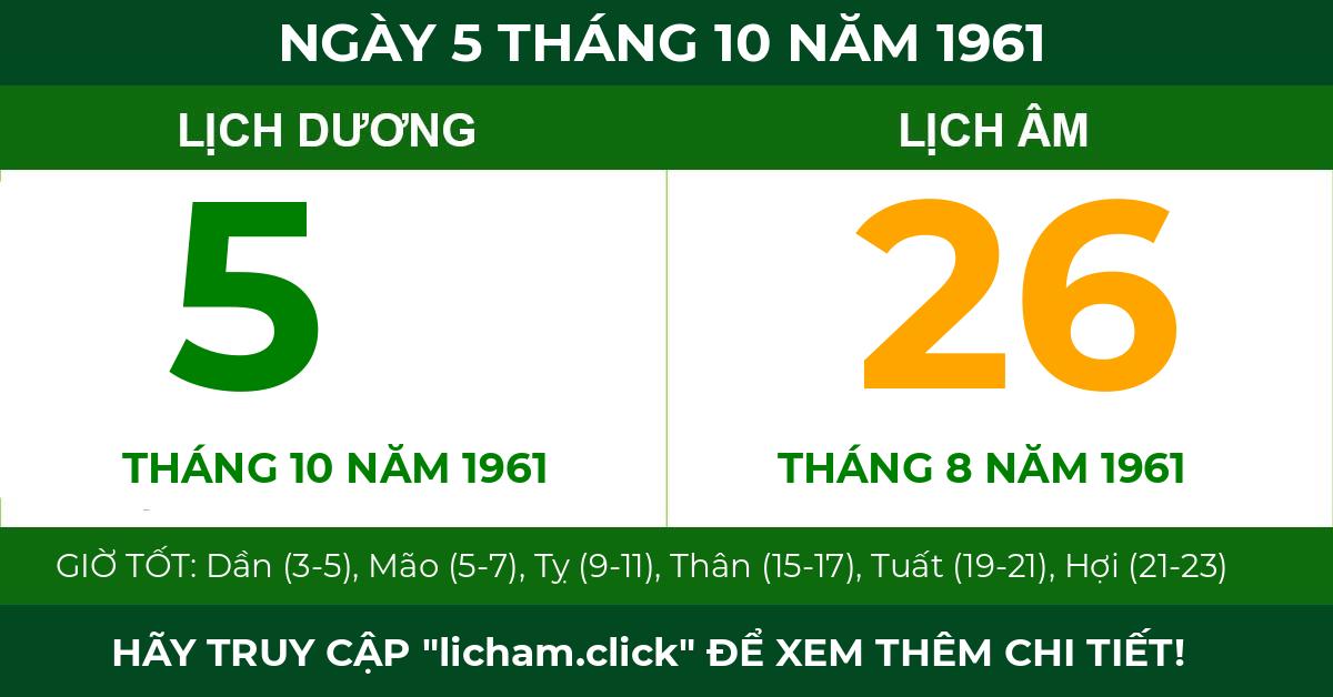 lịch âm ngày 5 tháng 10 năm 1961
