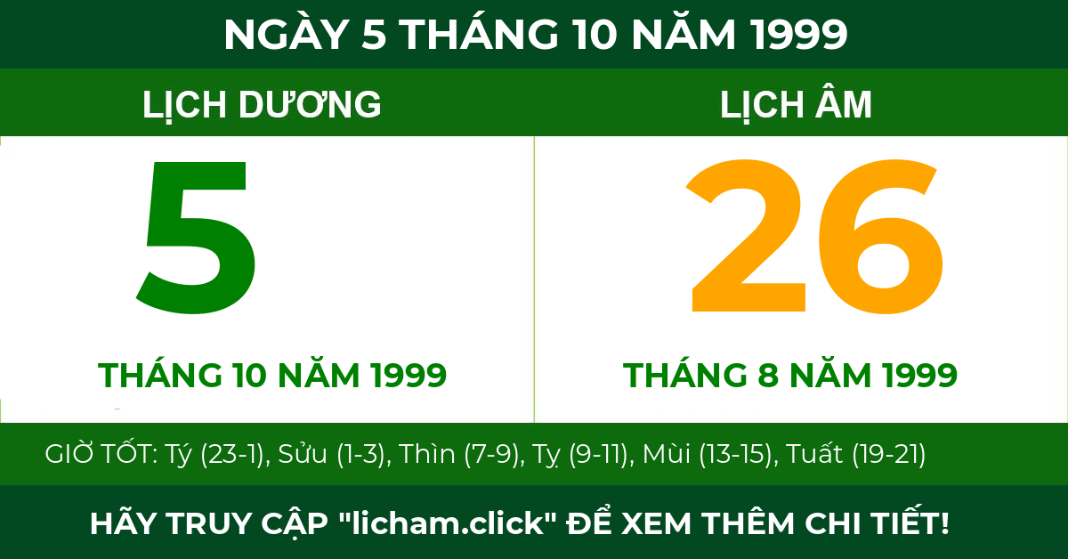 lịch âm ngày 5 tháng 10 năm 1999