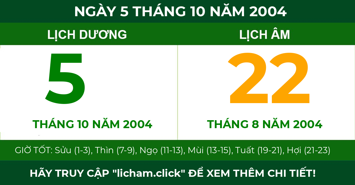 lịch âm ngày 5 tháng 10 năm 2004