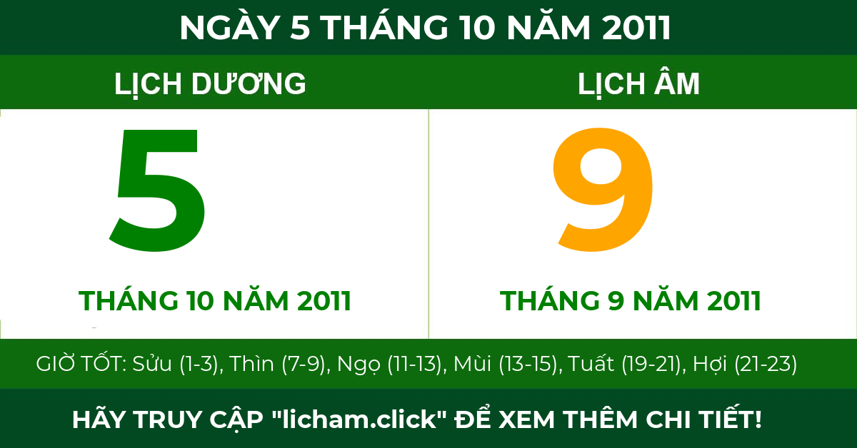 lịch âm ngày 5 tháng 10 năm 2011