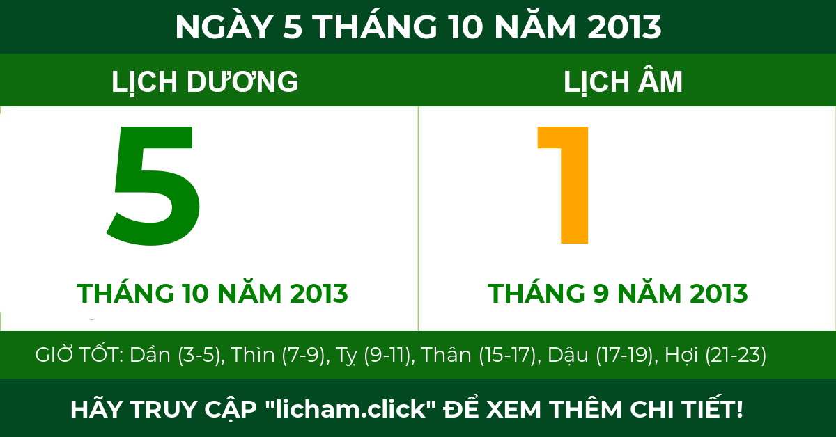 lịch âm ngày 5 tháng 10 năm 2013