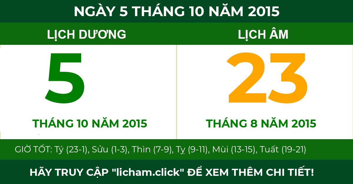 lịch âm ngày 5 tháng 10 năm 2015