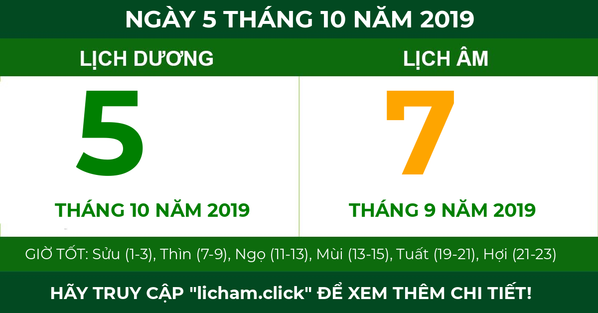 lịch âm ngày 5 tháng 10 năm 2019