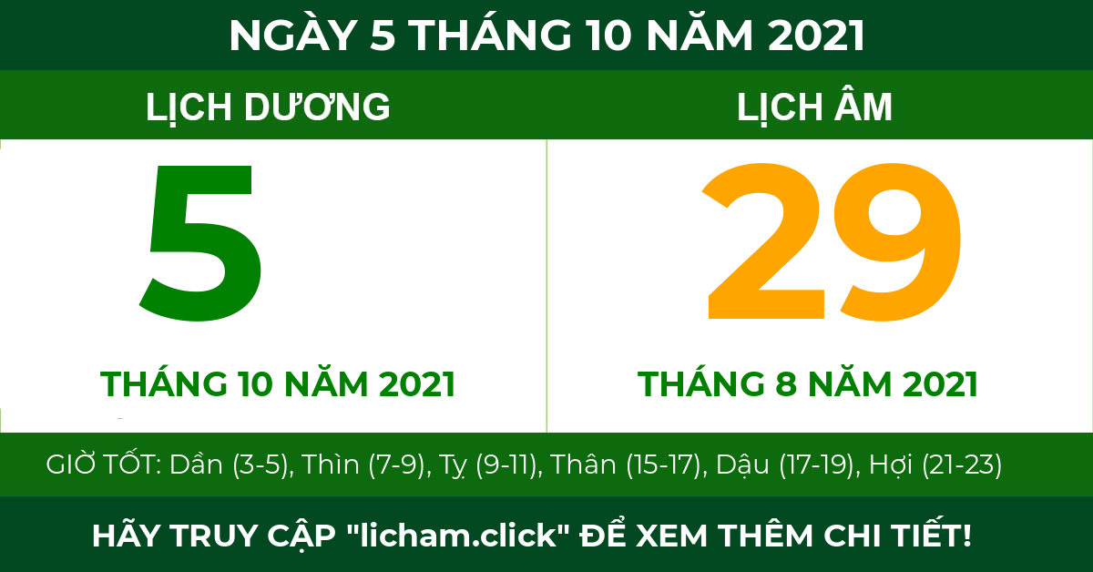 lịch âm ngày 5 tháng 10 năm 2021