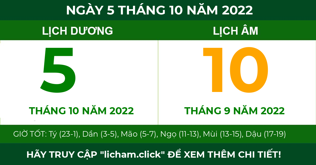 lịch âm ngày 5 tháng 10 năm 2022