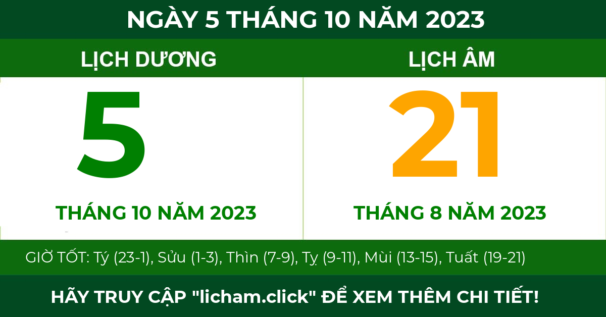 lịch âm ngày 5 tháng 10 năm 2023