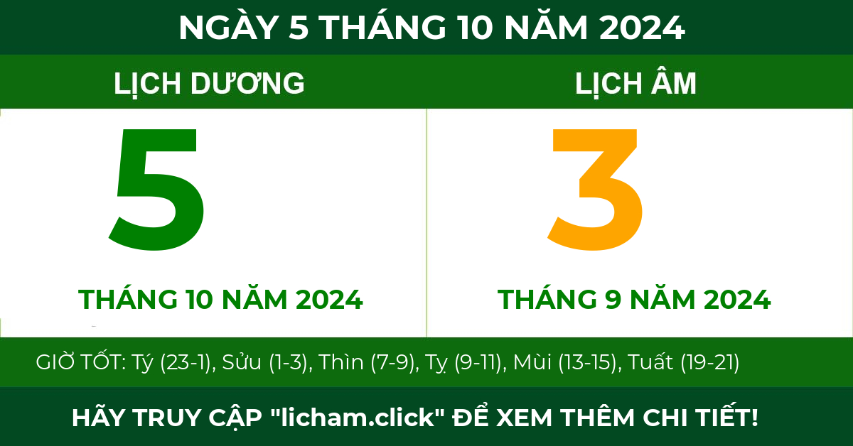 lịch âm ngày 5 tháng 10 năm 2024