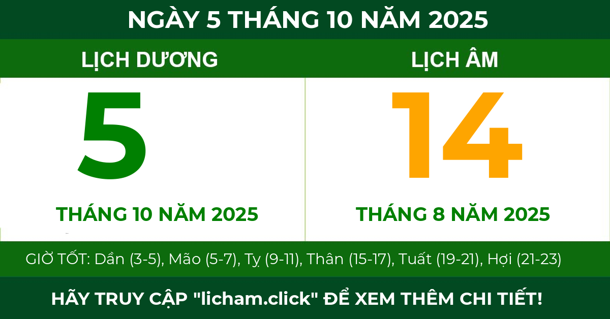 lịch âm ngày 5 tháng 10 năm 2025
