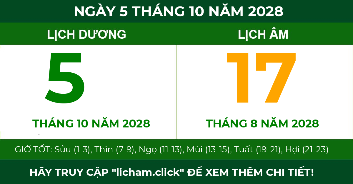 lịch âm ngày 5 tháng 10 năm 2028