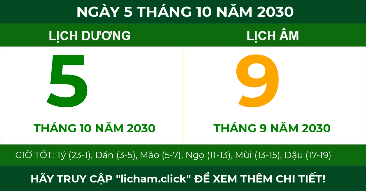 lịch âm ngày 5 tháng 10 năm 2030