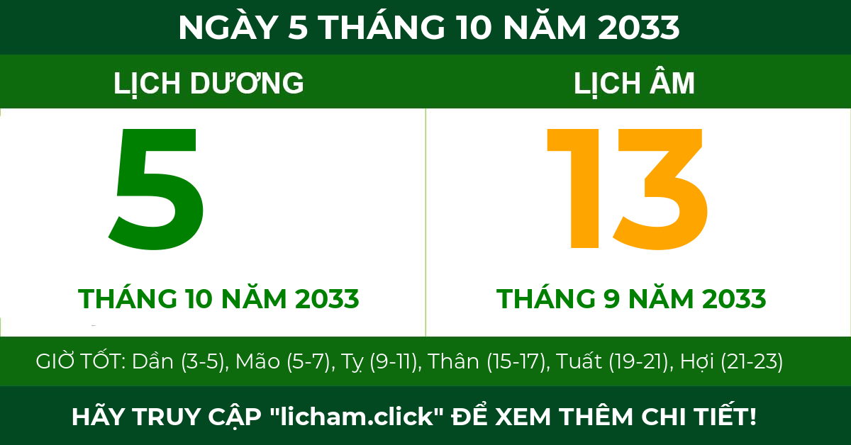 lịch âm ngày 5 tháng 10 năm 2033