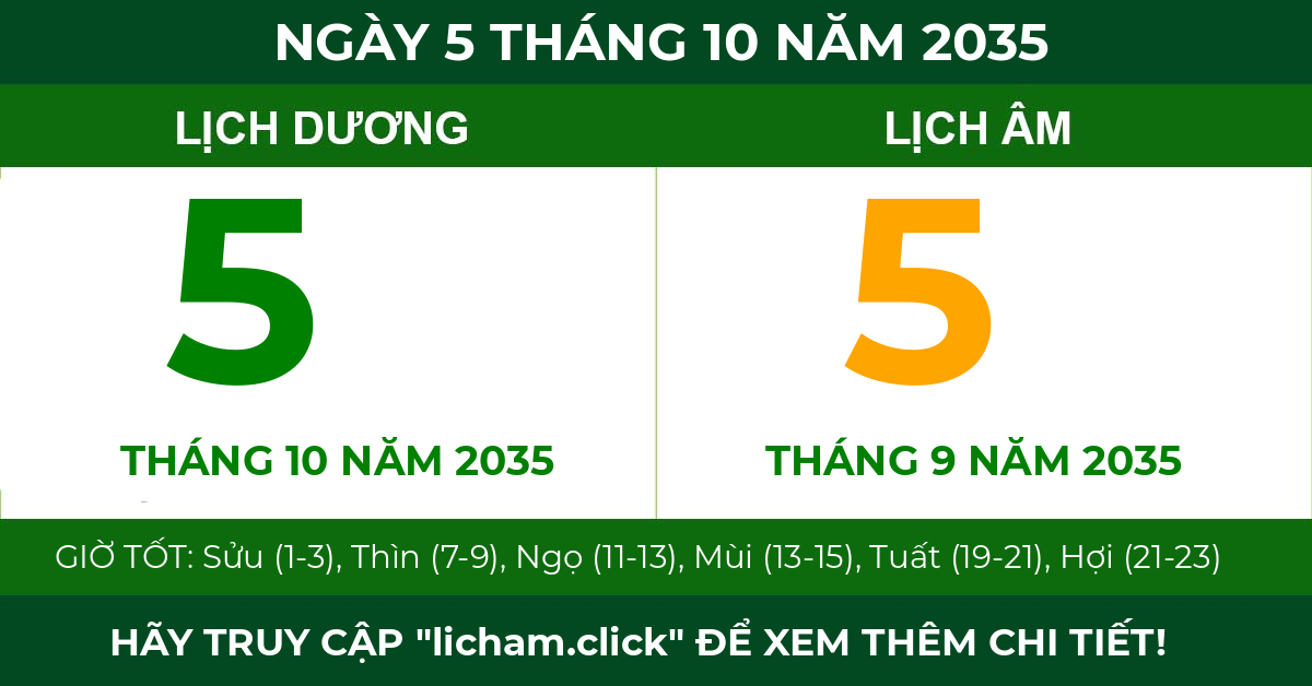 lịch âm ngày 5 tháng 10 năm 2035